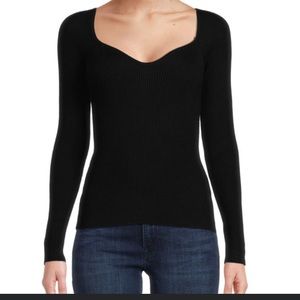 Catherine Malandrino Black Ribbed Sweetheart Neck Sweater